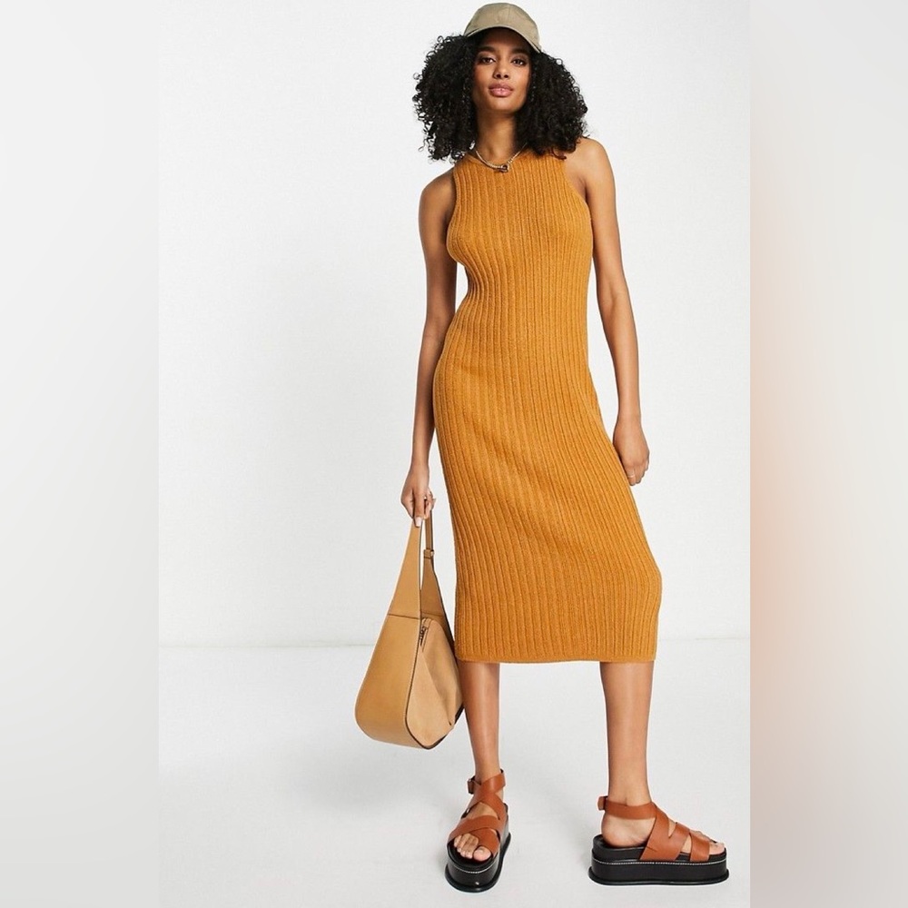 ASOS Design Knitted Midi Dress in Natural Boucle Yarn